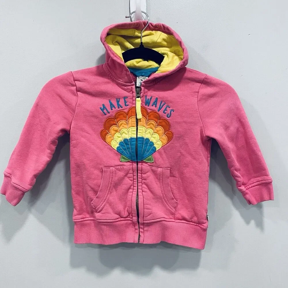 Frugi Toddler Girl 2-3 Switch Carbis Pink Organic Cotton Hoodie Jacket Seashell